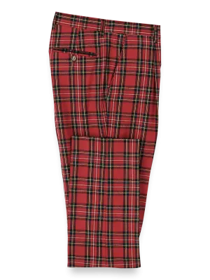 Wool Flannel Tartan Plaid Single Pleated Pants - Red Multi