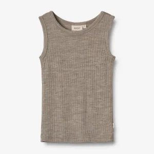 Wool Silk Singlet Iggy - khaki melange