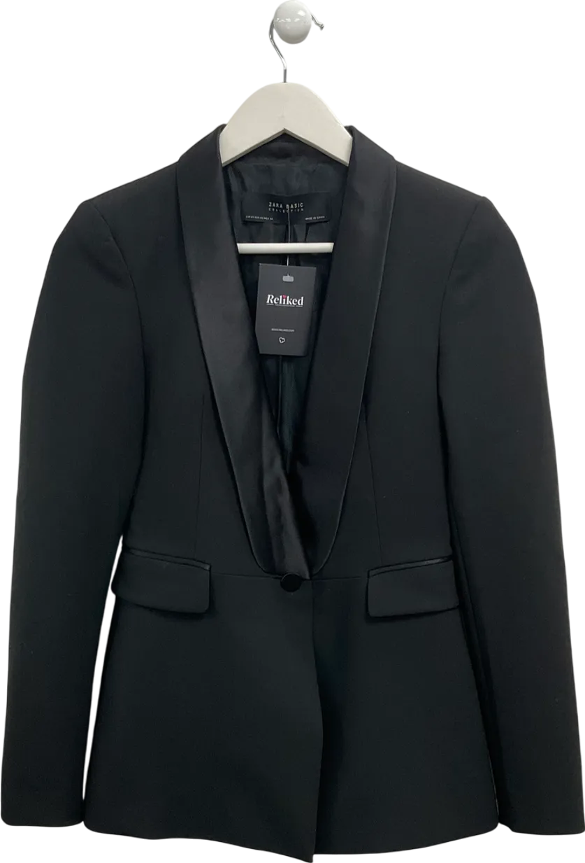 ZARA Black Satin Trimmed Blazer UK XS